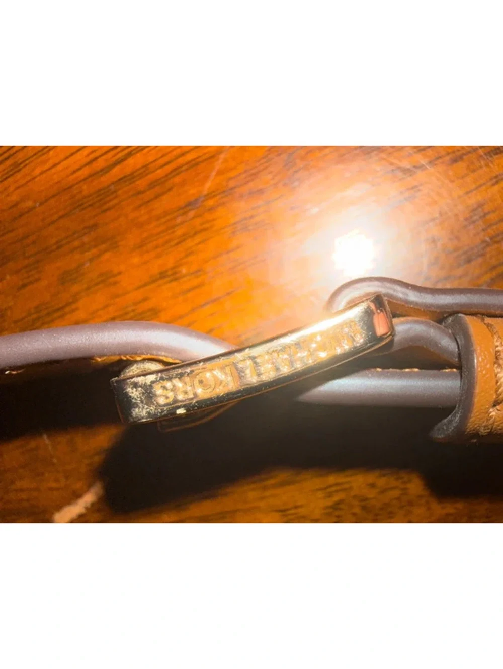 Michael Kors adjustable clip – on 44 inch pocketbook/purse strap, gold and tan